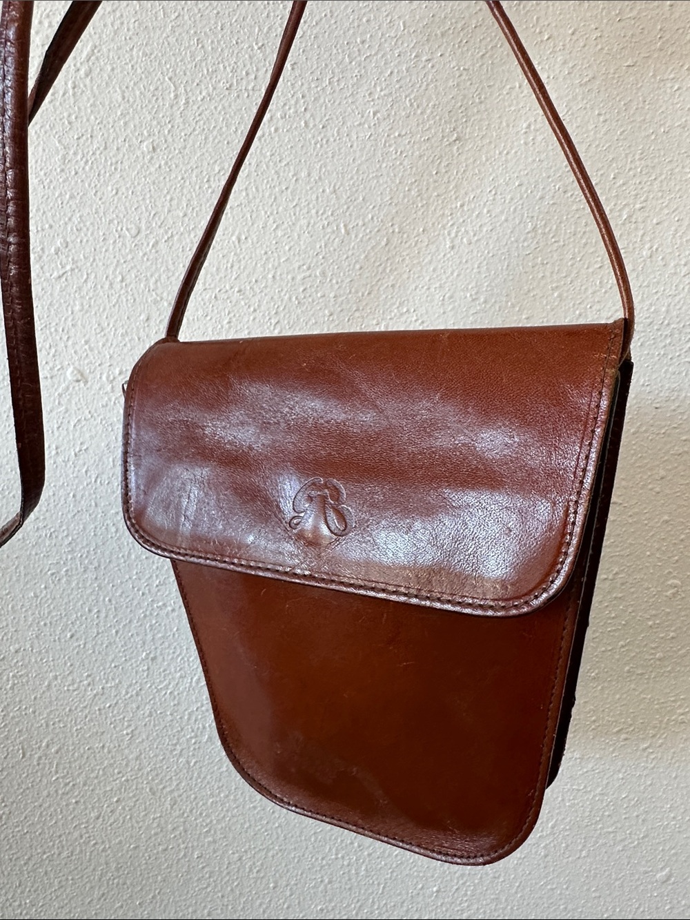 Vintage Brown Leather Crossbody Bag purse 1970s bohocore
